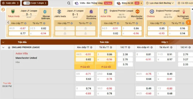 Soi kèo chấp Debet.racing và những điều cược thủ nên biết 3 Đội cửa trên sẽ đứng ở hàng đầu tiên, bên cạnh là odds cược tương ứng nếu cửa trên thắng cược. Đội cửa dưới sẽ nằm ở hàng thứ hai và cũng có tỷ lệ trả thưởng được công khai rõ ràng trên bảng kèo.